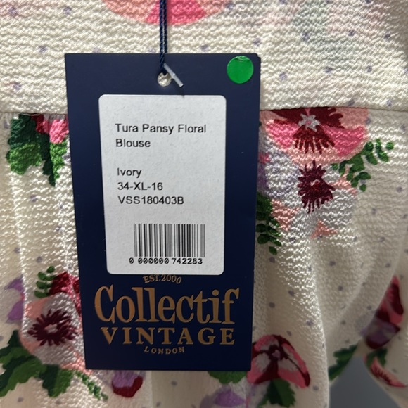 NWT Collectif London Tura Pansy Floral Blouse Top Size XL UK 16 US 12 - Picture 6 of 12